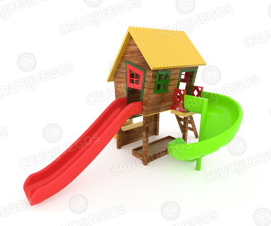 Caseta de madera doble tobogán - Crucijuegos Prodotti